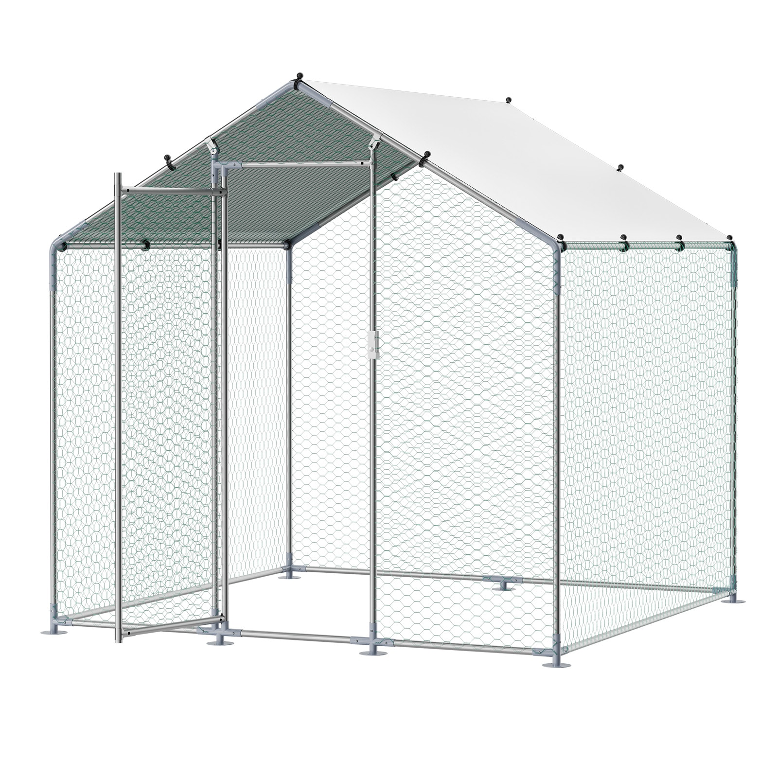 Metal Chicken Coop 6.56x6.56x6.56ft Walk-in Chicken Run With Cover Spire Roof_maomaolike.com
